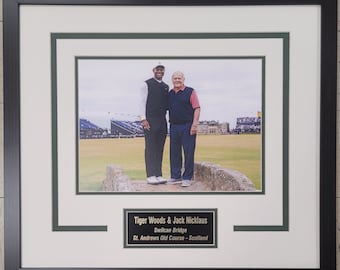 Tiger Woods & Jack Nicklaus St. Andrews Swilcan Bridge 11x14 Framed Photo Display