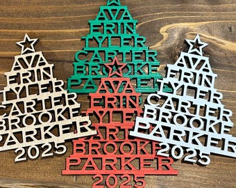 Stacked Christmas Tree Name Ornament- Customized, with year