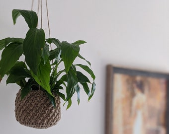 Handmade hanging plant basket/cosy/cover, jute plant basket/cosy