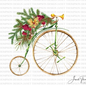 Vintage Bike Christmas PNG File, Clipart, Sublimation Design, Digital Download, Stampa DTG, Grafica digitale, Stampa di Natale, Vacanze