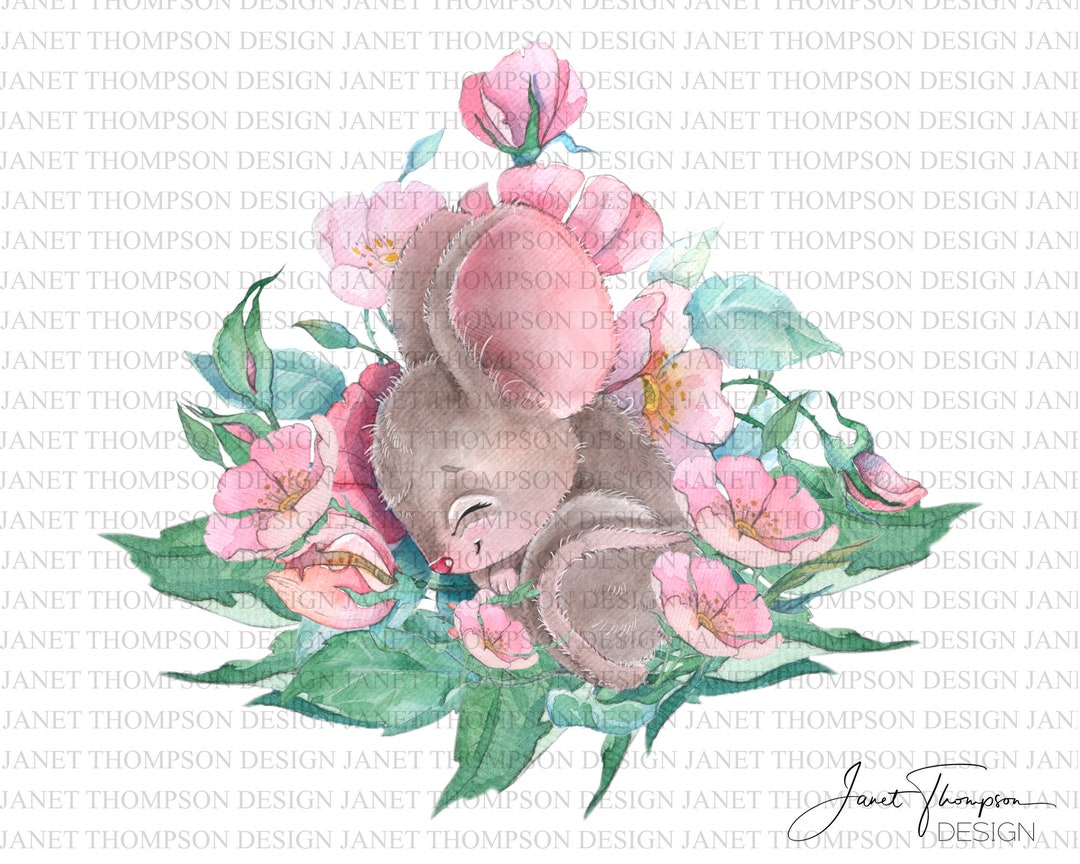 Cute Mouse Sleeping in Flowers Scene Digital Artwork PNG File, Children ...