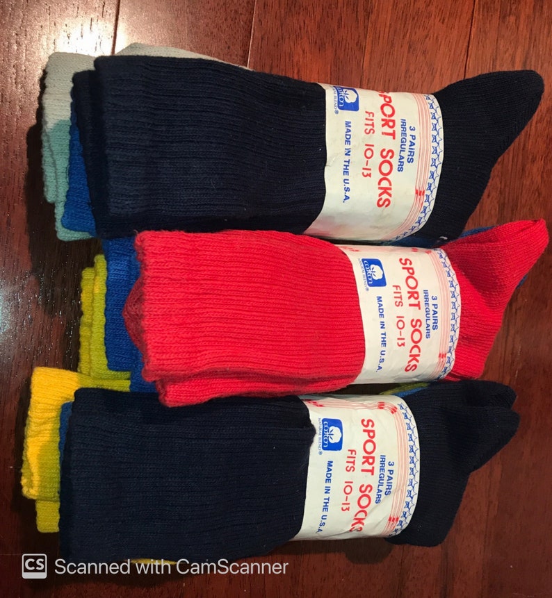Wow 9 pair 1990/'s Vintage Crew Cotton Socks with Assorted Colors Size 10-13