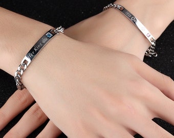 Partner Bracelets Stainless Steel Engraved Bracelet Personalized Birthday