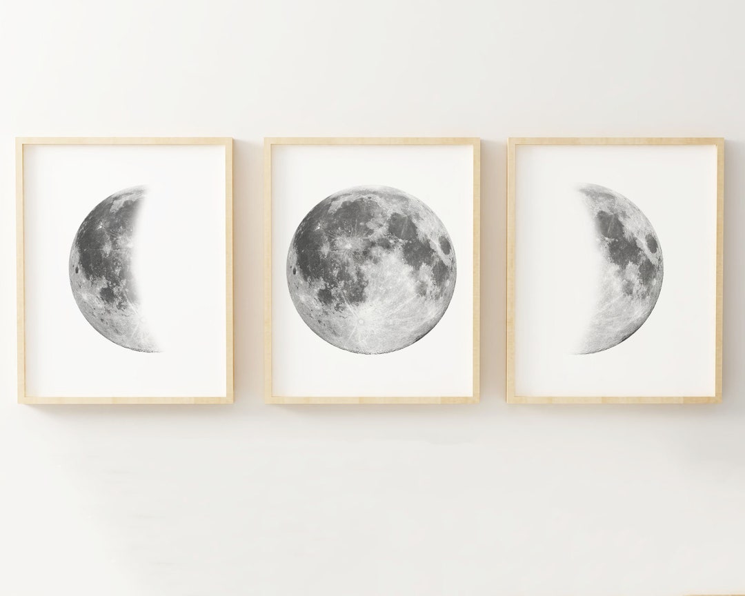 Moon Phases Wall Art - Set of 3 Prints | Lunar Phases Wall Art | Moon ...