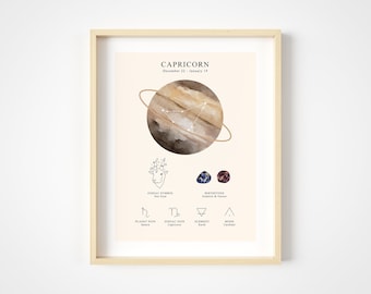 Capricorn Zodiac Art Print - Astrology Wall Art Picture - Astrological Star Sign Poster - Horoscope Artwork - Unframed