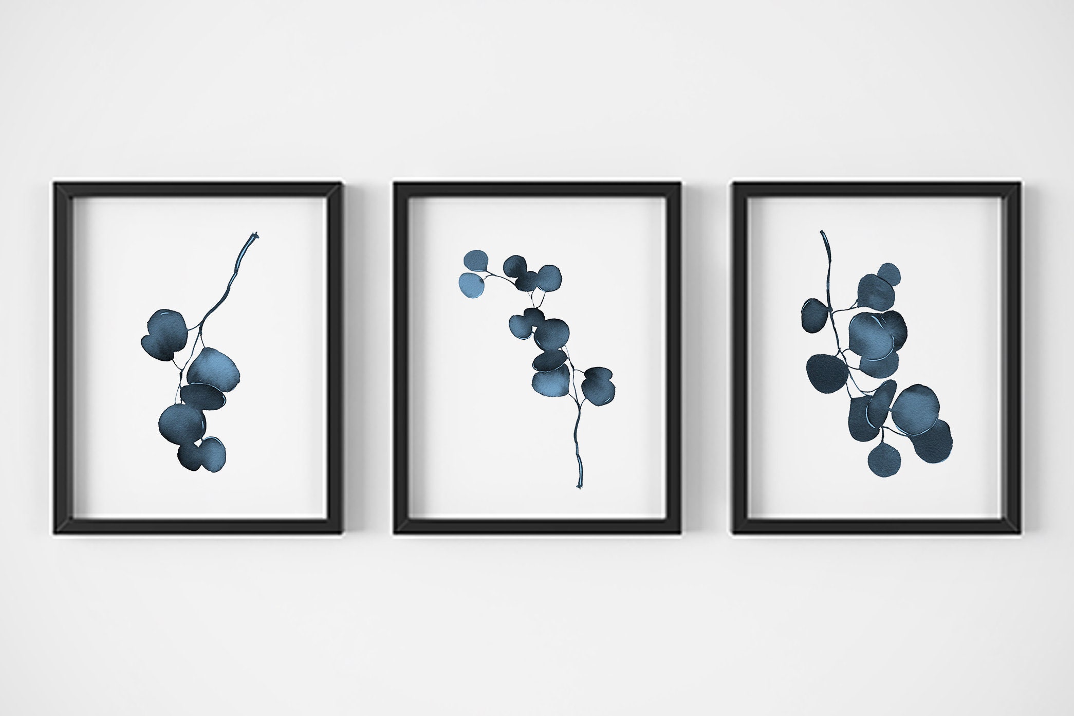 Blue Eucalyptus Wall Art Prints Set of 3 Blue Wall Art Etsy