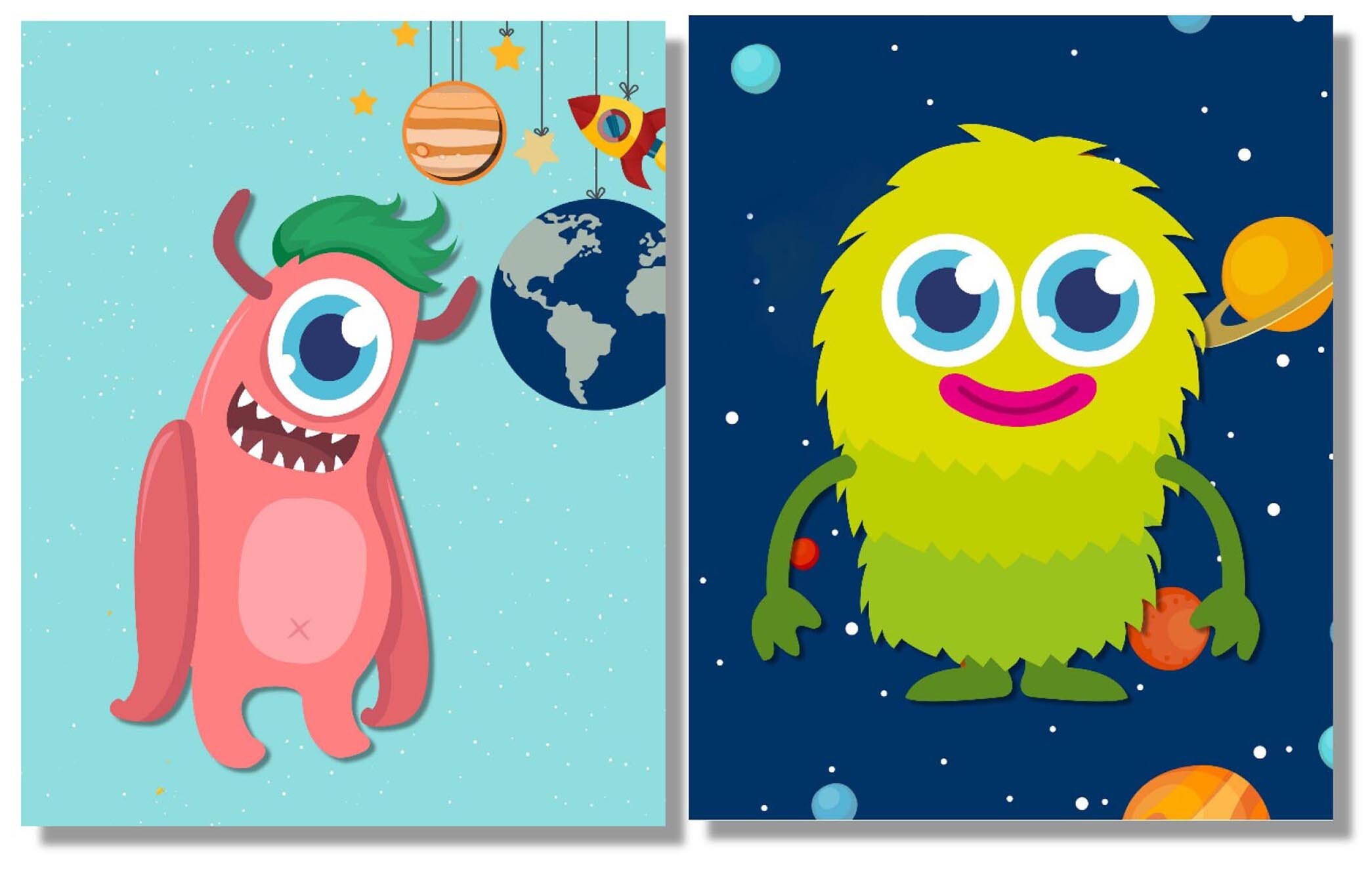 Children's Outer Space Wall Decor - Set of 6 - Kids Room Nursery Art ...