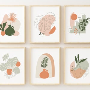 Midcentury Modern Botanical Art Prints - Set of 6 - Abstract Plant Posters - Boho Wall Art - Unframed