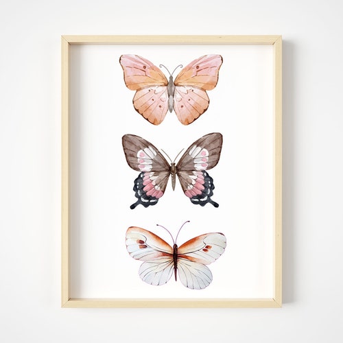 Butterfly Wall Art Pink Butterflies Room Decor Watercolor Etsy