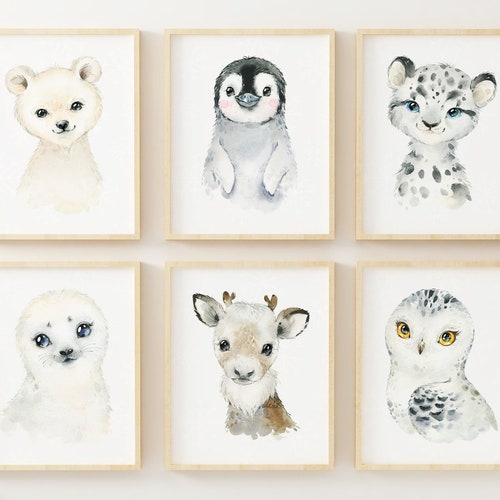 Arctic Baby Animals Wall Art Prints Set of 6 Nursery Decor Etsy