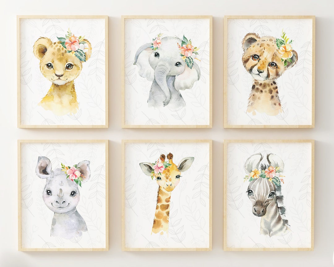 Safari Animals Nursery Wall Art Prints - Set of 6 | Nursery Decor ...