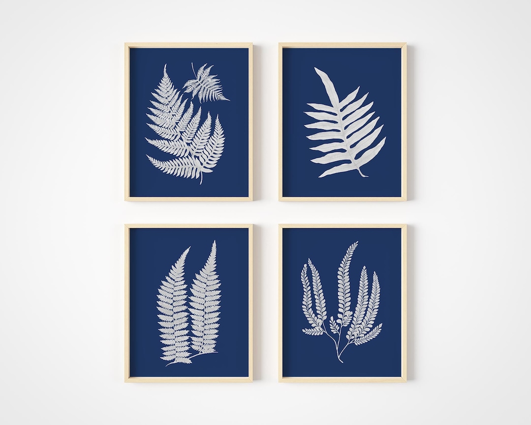 Fern Wall Art Botanical Prints Blue Wall Decor Hampton Style Minimalist