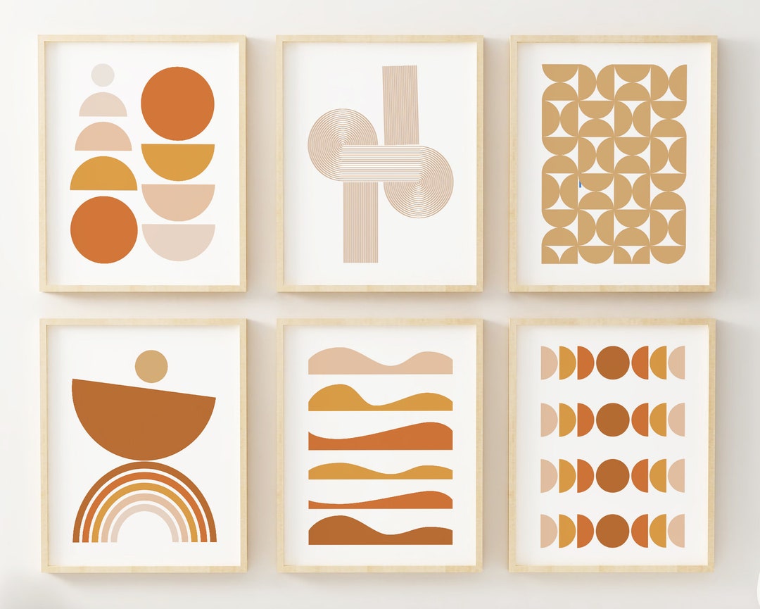 Mid Century Wall Art - Set of 6 - Modern Abstract Prints - Terracotta ...