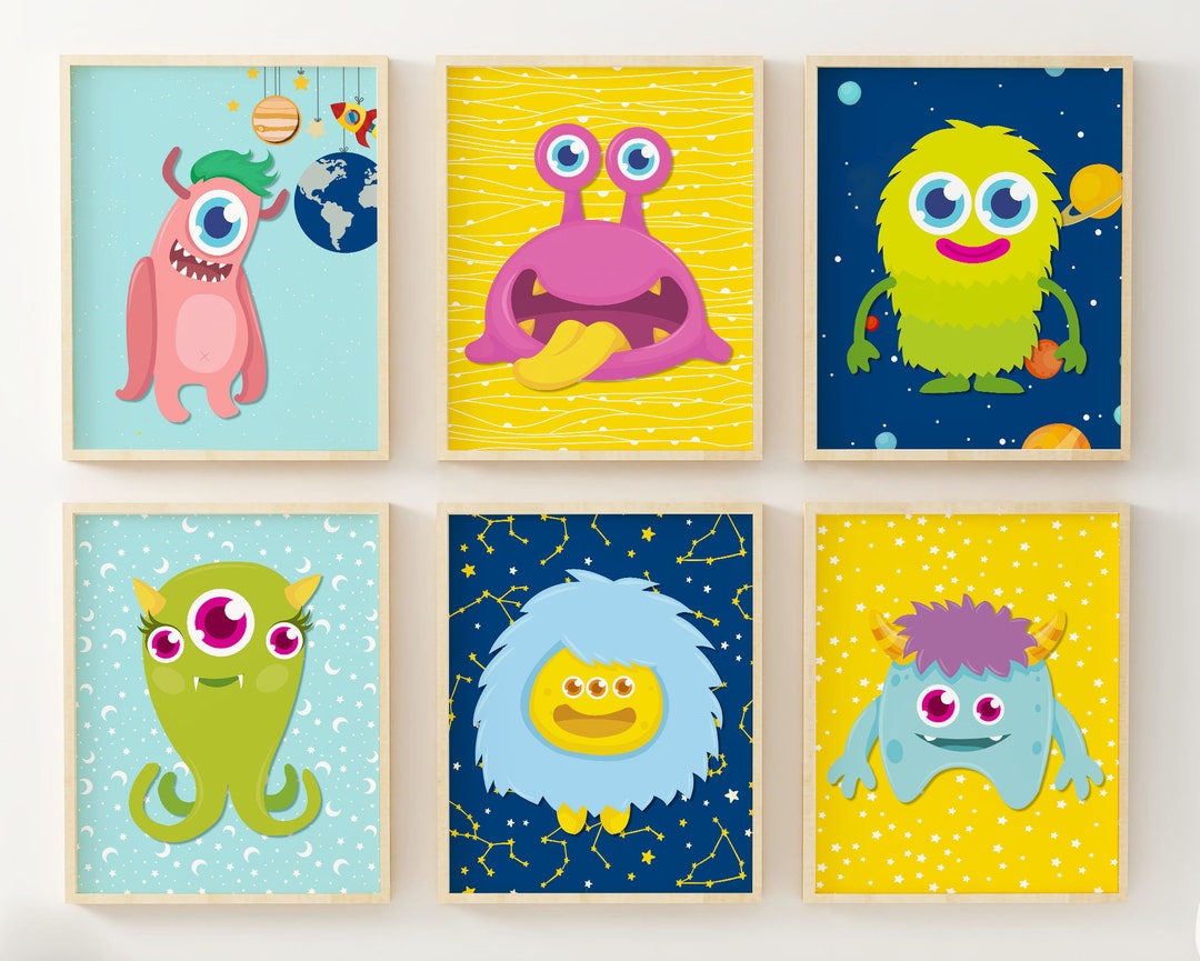 Children's Outer Space Wall Decor - Set of 6 - Kids Room Nursery Art ...