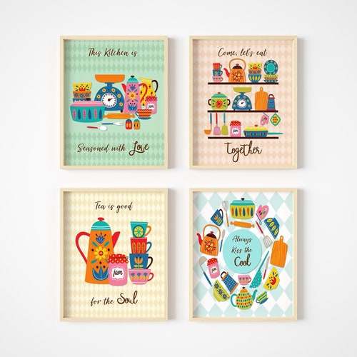 Kitchen Wall Art Colorful Retro Wall Decor Whimsical Etsy