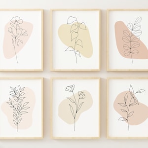 Line Art - Minimalist Decor - Floral Abstract Prints - Earth Tone Art - Neutral Wall Art - Modern Trendy Botanical Prints -Unframed Set of 6