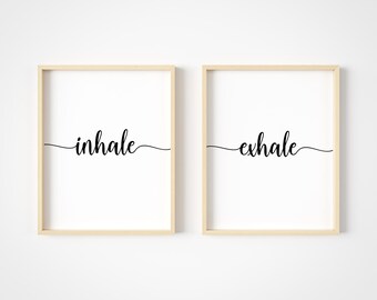Inhale Exhale Wall Art - Meditation Wall Decor - Black & White Yoga Artwork - Modern Zen Prints - Set of 2 - Unframed