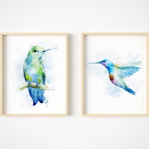 Hummingbird Art - Bird Art - Watercolor Hummingbirds - Nursery Wall Decor - Set of 2 - Unframed