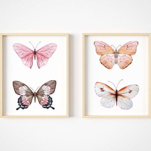 Butterfly Wall Art Pink Butterflies Room Decor Watercolor Etsy