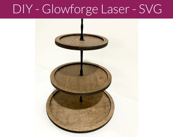 Tiered Tray SVG, riser plans laser cut files, circle shape plans, layered wood kitchen home decor designs, DIY Glowforge laser cutter ready