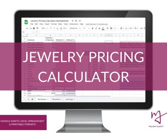 Jewelry Pricing Calculator for Google Sheets spreadsheet, Excel compatible product pricing spreadsheet, Etsy seller listing tools