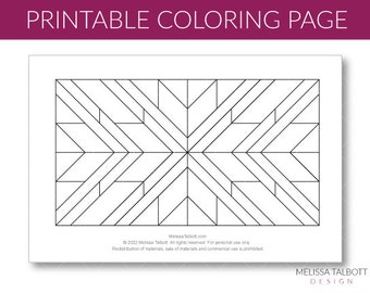 Printable mosaic line art adult coloring page, minimalist barn quilt download, coloring book pages, instant DIY south western home decor