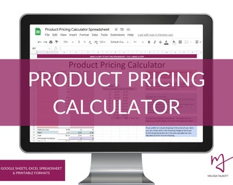 Product Pricing Calculator for Google Sheets spreadsheet, Excel compatible listing pricing spreadsheet, Etsy seller tools time saver