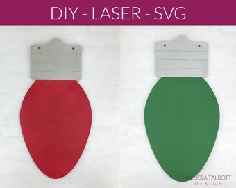 Ampoule C9 modèle SVG, étiquettes de Noël prêtes pour le laser, fichiers DIY découpés au laser pour les lumières de Noël, téléchargement immédiat des découpes de bois Glowforge