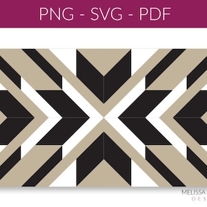 May include: Geometric pattern with black, white, and beige shapes. The pattern is symmetrical and creates a sense of movement. The design is modern and abstract.