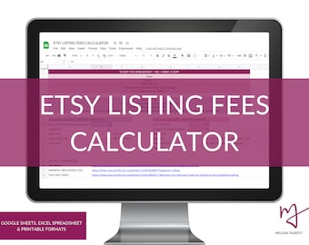 Etsy Listing Fees Calculator for Google Sheets spreadsheet, Excel compatible product pricing spreadsheet, Etsy seller listing tools