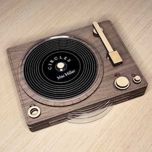 Aangepaste vinyl platenspeler onderzetter set houten aangepaste muziekliefhebber cadeau