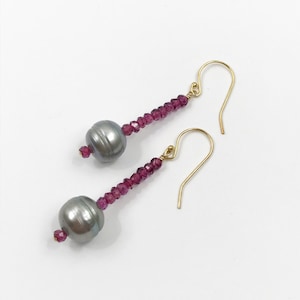 Freshwater Peacock Pearl and Rhodolite Garnet Earrings