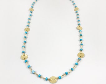 Turquoise and Gold Disc Necklace