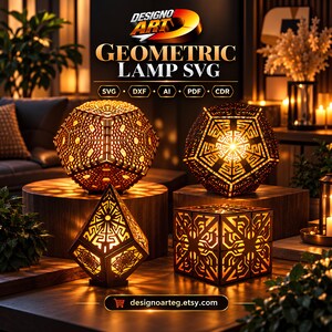Lampe Hexagonale SVG DXF: Veilleuse Géométrique, Fichiers Découpe Laser