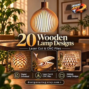 20 trälampdesigner, digital fil för laserskärning och CNC-fräsmaskin #2