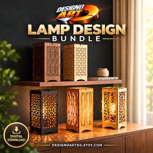 5 Archivos Lámpara Laser Cut SVG DXF Lámpara Madera 3mm Bundle