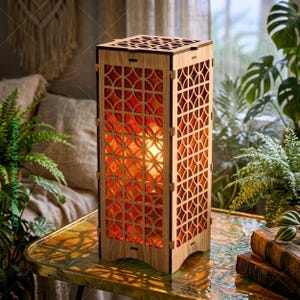 Lampara Mesa SVG Laser Cut Pack 15 Modelos Madera DXF 3mm DIY