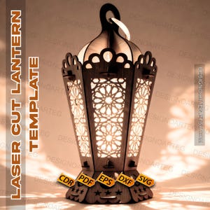 Modelo de Lanterna de Ramadã Cortada a Laser: Decoração de Parede Islâmica (Download Digital)