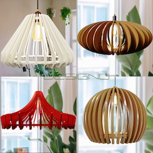 4 Hanging wooden chandelier lamp shade Pendant light template svg laser cut plywood Cut Files Digital Download