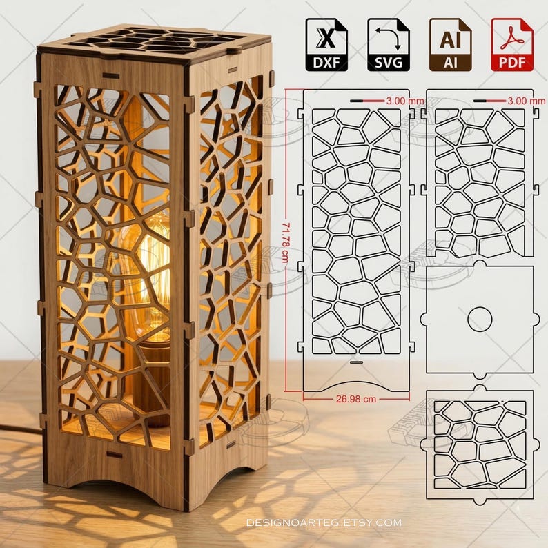 5 Table Lamp Laser Cut Files SVG DXF, Starter Bundle for 3mm Wood Lamps ...