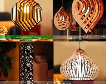 30 wooden lamp design Laser Cut Files SVG DXF AI | Hanging Lamp Templates