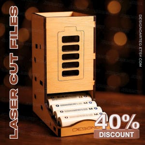 Distributeur Piles Découpe Laser Boite Rangement Batteries Modèle SVG DXF PDF Téléchargeable
