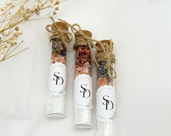 Eprouvette de sel  et fleurs séchées pour invités, tube à essai en vrac, cadeau de mariage, cadeau personnalisé, bonbonnière personnalisée,