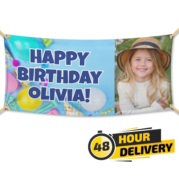 BIRTHDAY BANNER - PERSONALIZED Birthday Vinyl Banners - Weather Proof Printed Outdoor Indoor Banner - Birthday Decoration Hanging Banner