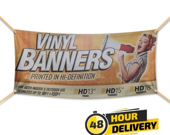 CUSTOM VINYL BANNERS - Event Banner - Business Banner - Free Overnight Shipping - Waterproof Hemmed With Metal Grommets Print Banner