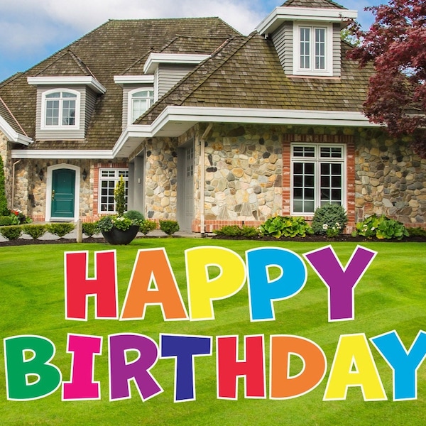 Happy Birthday Yard Signs, Outdoor Party Lawn Decorations, Big Happy Birthday Letters, Yard Card, Luckiest Guy Font
