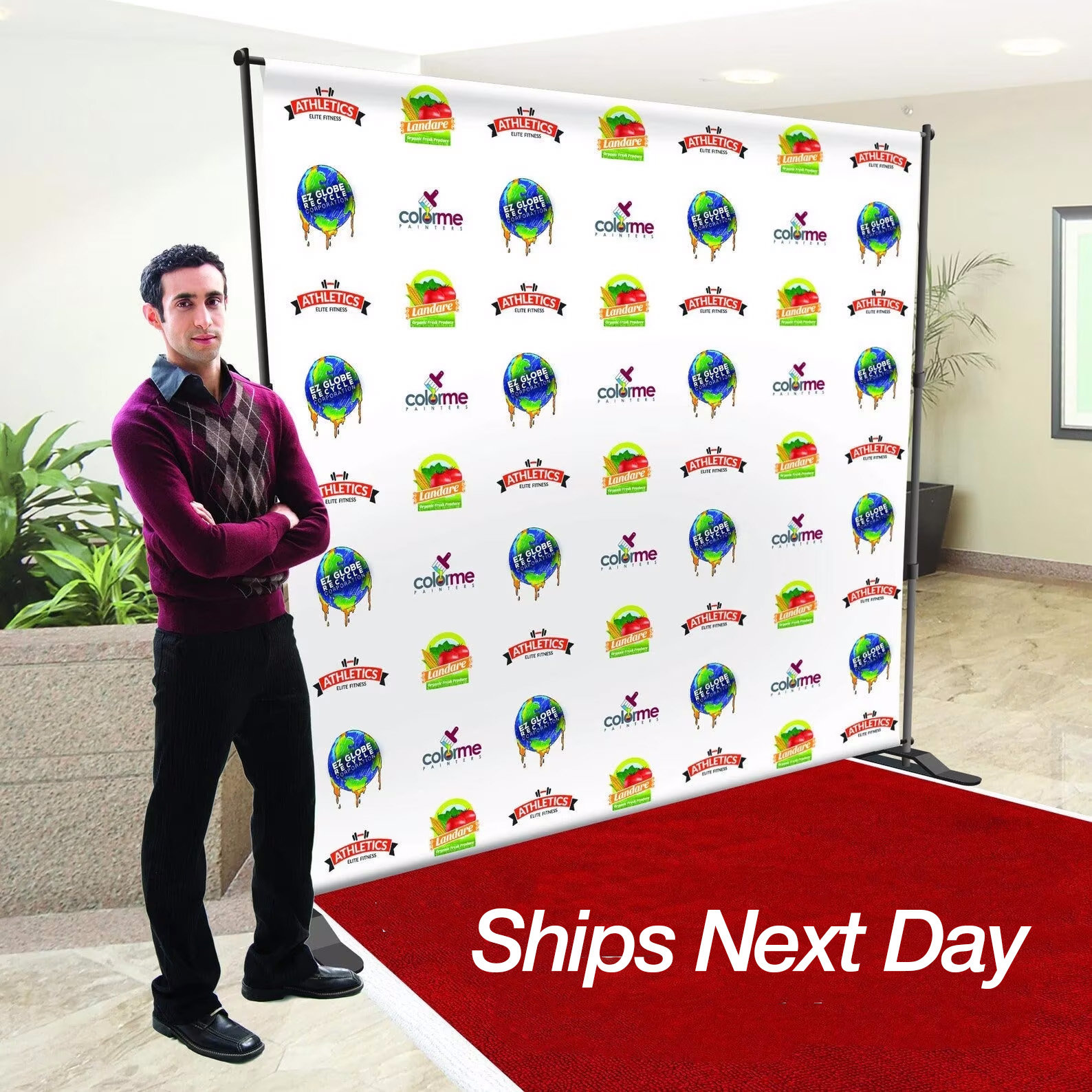 Premium Step Repeat Backdrop for Red Carpet Events | Customizable Fabric Banner with Optional Large Tube and Stand