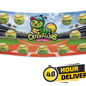 SOFTBALL TEAM BANNER - Baseball Team Banner - T-Ball Team Banner - Little League Team Banner - Waterproof Hemmed with Metal Grommets