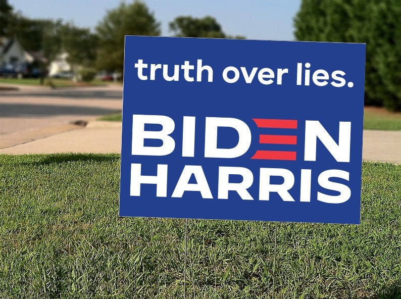 Biden Harris truth over lies Double Sided Yard Sign - 24"x18&quo…