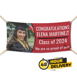 GRADUATION PHOTO BANNER - Personalized Graduation Vinyl Banners - Weather Proof Printed Outdoor Indoor Banner - Graduation Decoration Banner